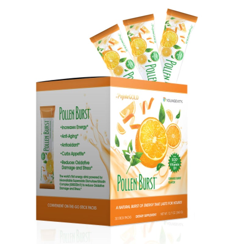 Youngevity ProJoba Pollen Burst Clean Natural Energy Supplement wGreen Tea Pollen Extract GliSODin Increase Focus Brain Boost Endurance Mental Clarity 30 Sticks